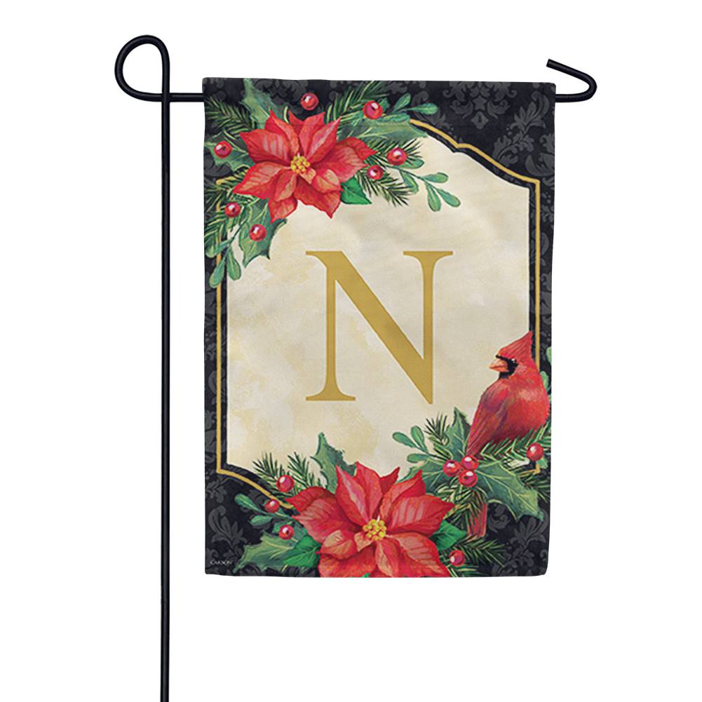 Poinsettia Cardinal Monogram N Garden Flag