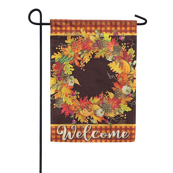 Acorn & Leaves Wreath Dura Soft Garden Flag