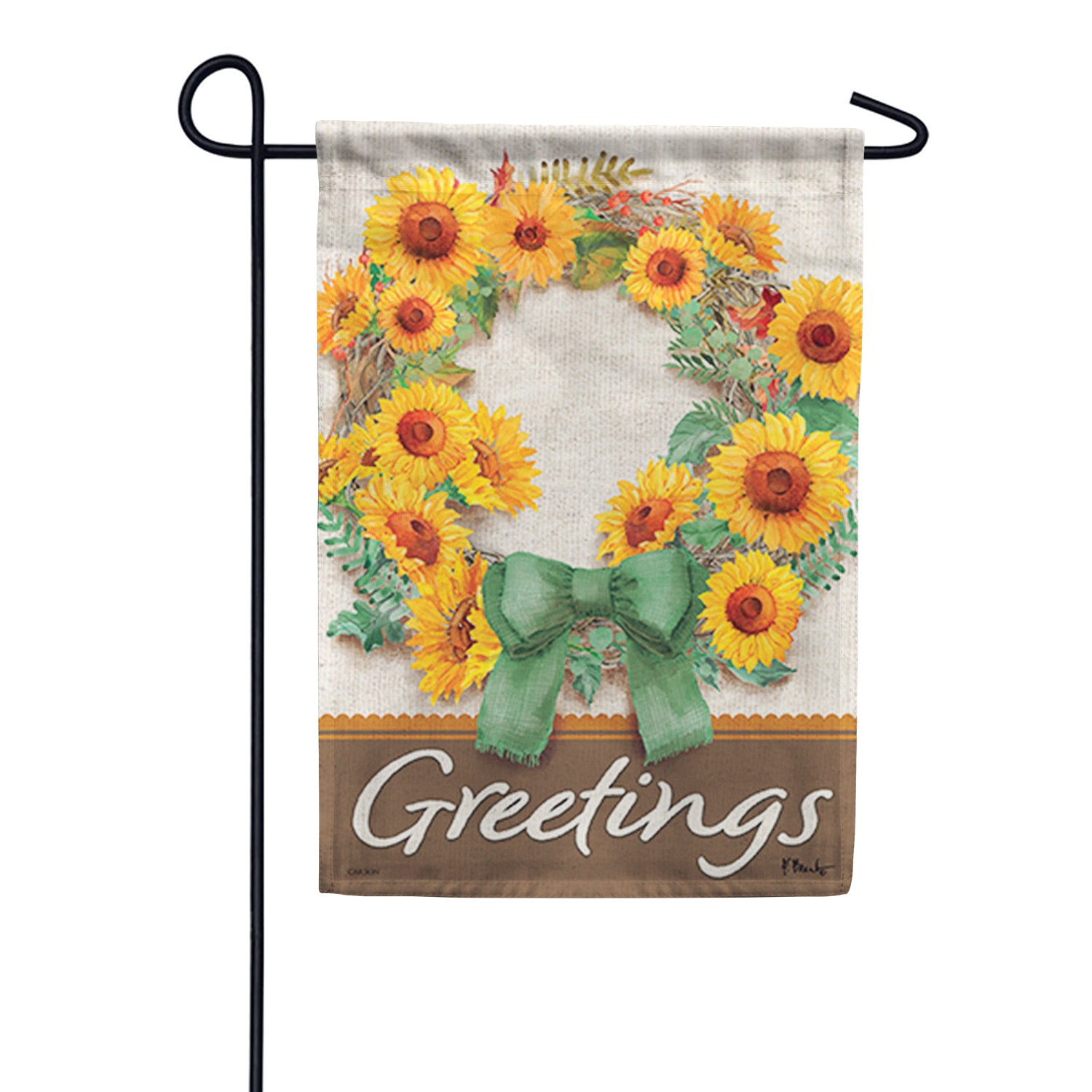 Sage Sunflower Wreath Dura Soft Garden Flag