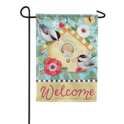 Birdhouse & Chickadees Dura Soft Garden Flag