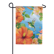 Hummingbird in Hibiscus Dura Soft Garden Flag