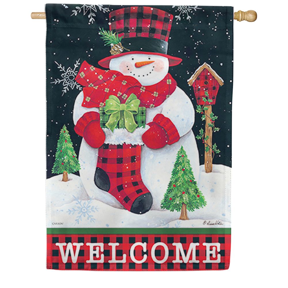 Gingham Snowman Dura Soft House Flag