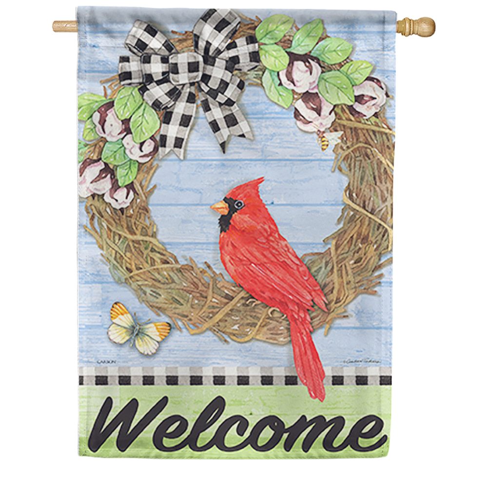 Cardinal On Vine Wreath Dura Soft House Flag