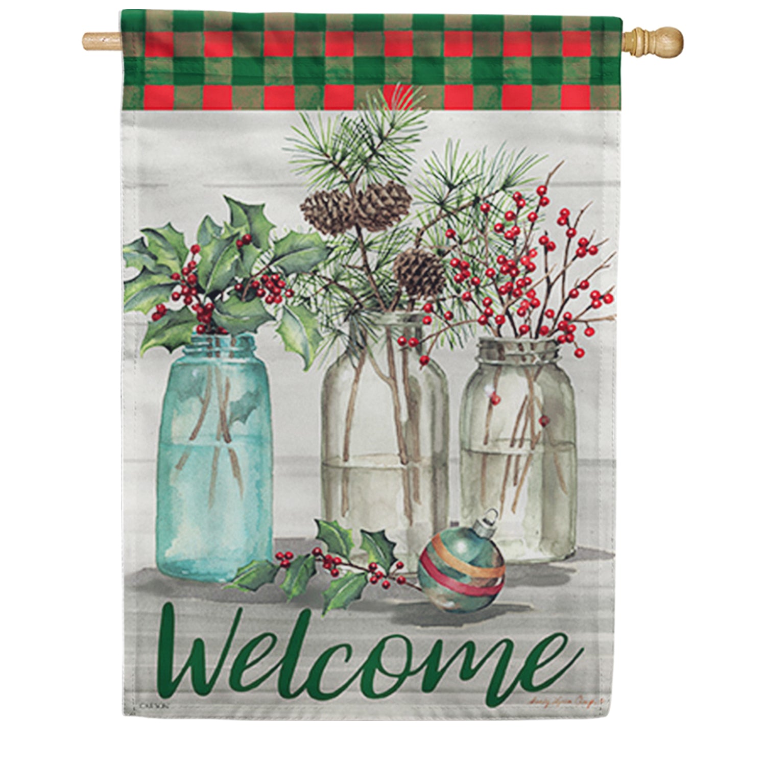 Holly, Berries & Pine Dura Soft House Flag