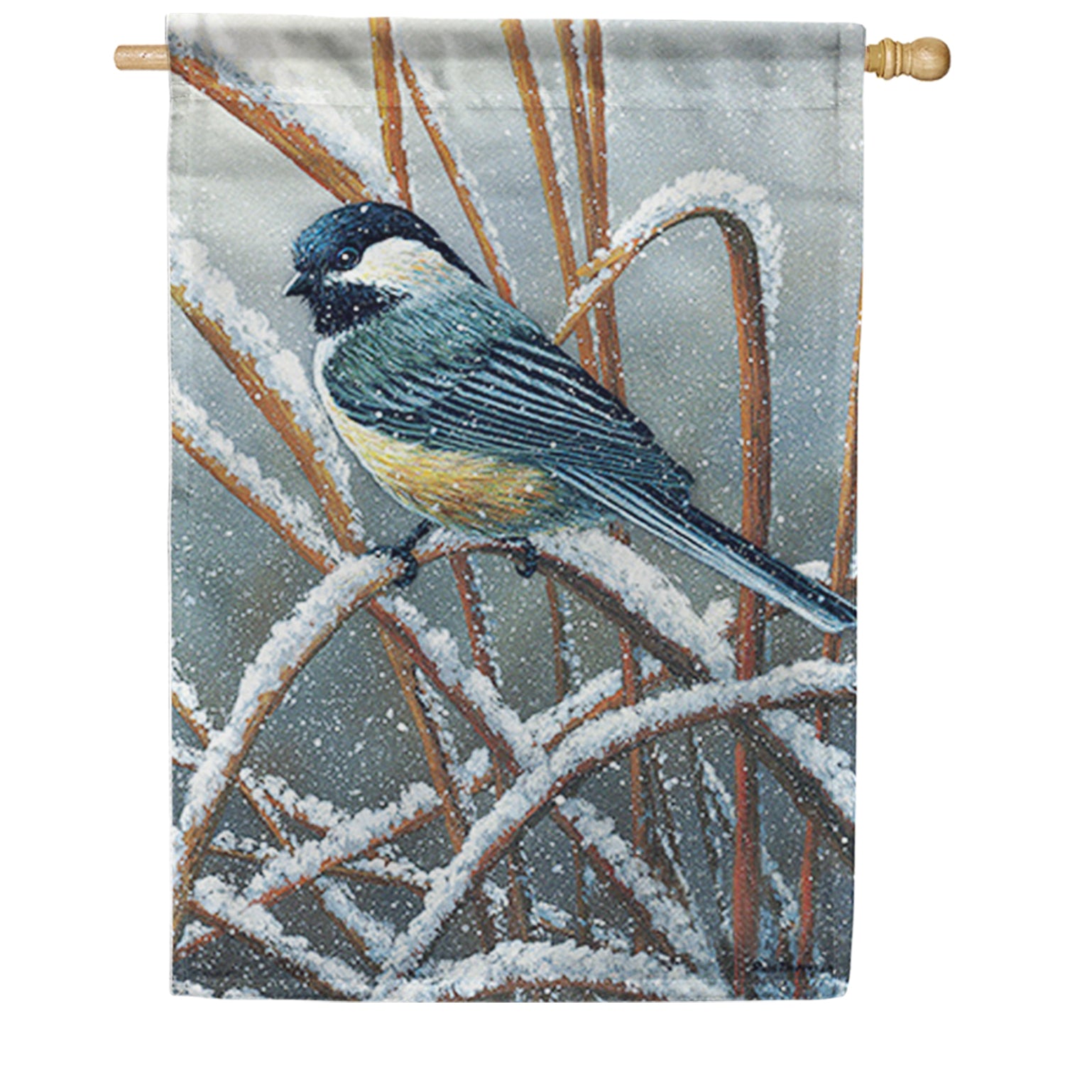 Snowy Chickadee Dura Soft House Flag