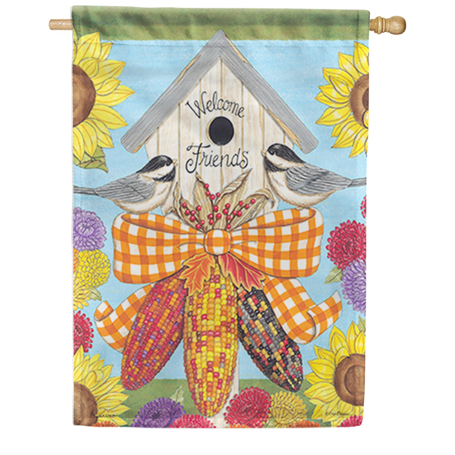 Chickadees & Corn Dura Soft House Flag