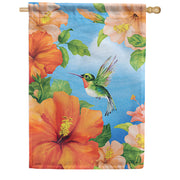 Hummingbird in Hibiscus Dura Soft House Flag