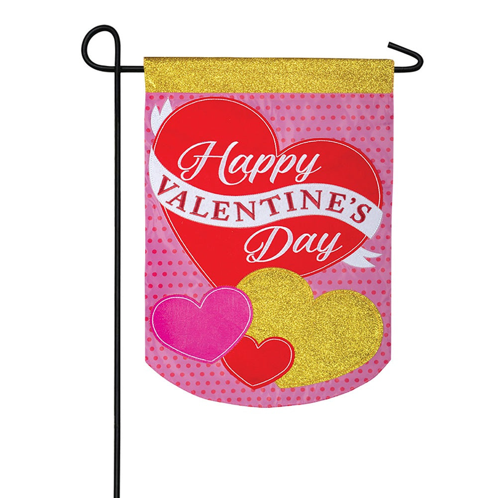Glitter & Hearts Applique Garden Flag