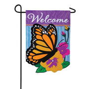 Monarch & Pansies Applique Garden Flag