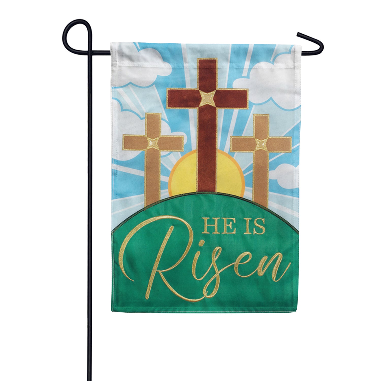 Risen Crosses Applique Garden Flag