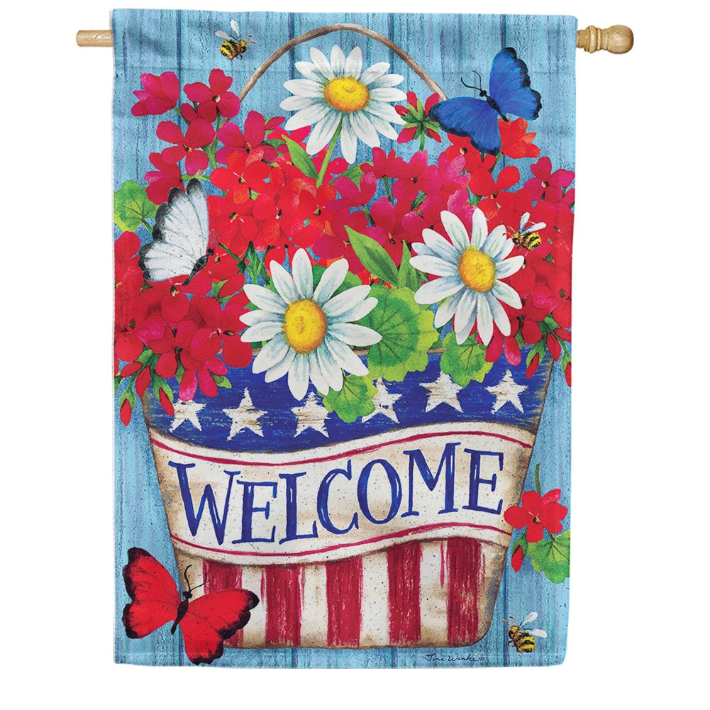 Patriotic Flowers House Flag