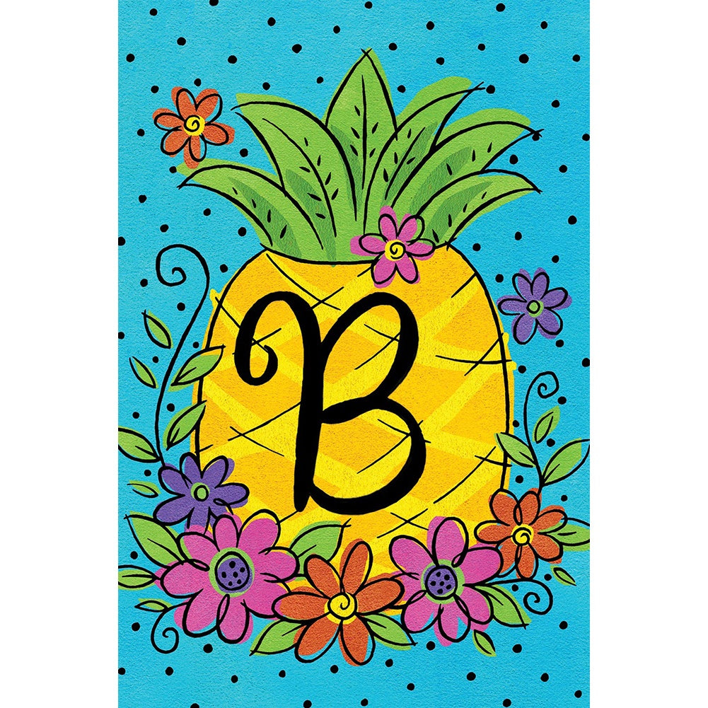 Pineapple Flowers Monogram B Garden Flag