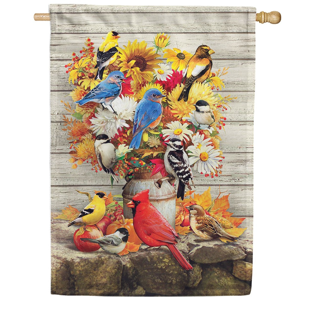 Fall Flowers and Birds House Flag