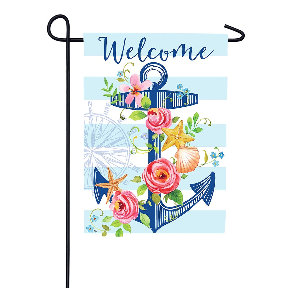 Floral Anchor Garden Flag