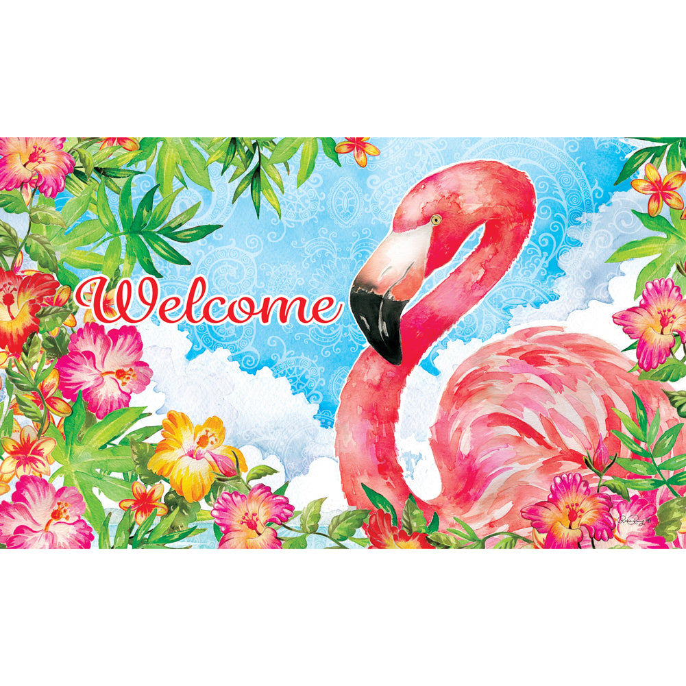 Floral Flamingo Door Mat