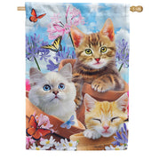 Kittens and Flowers House Flag