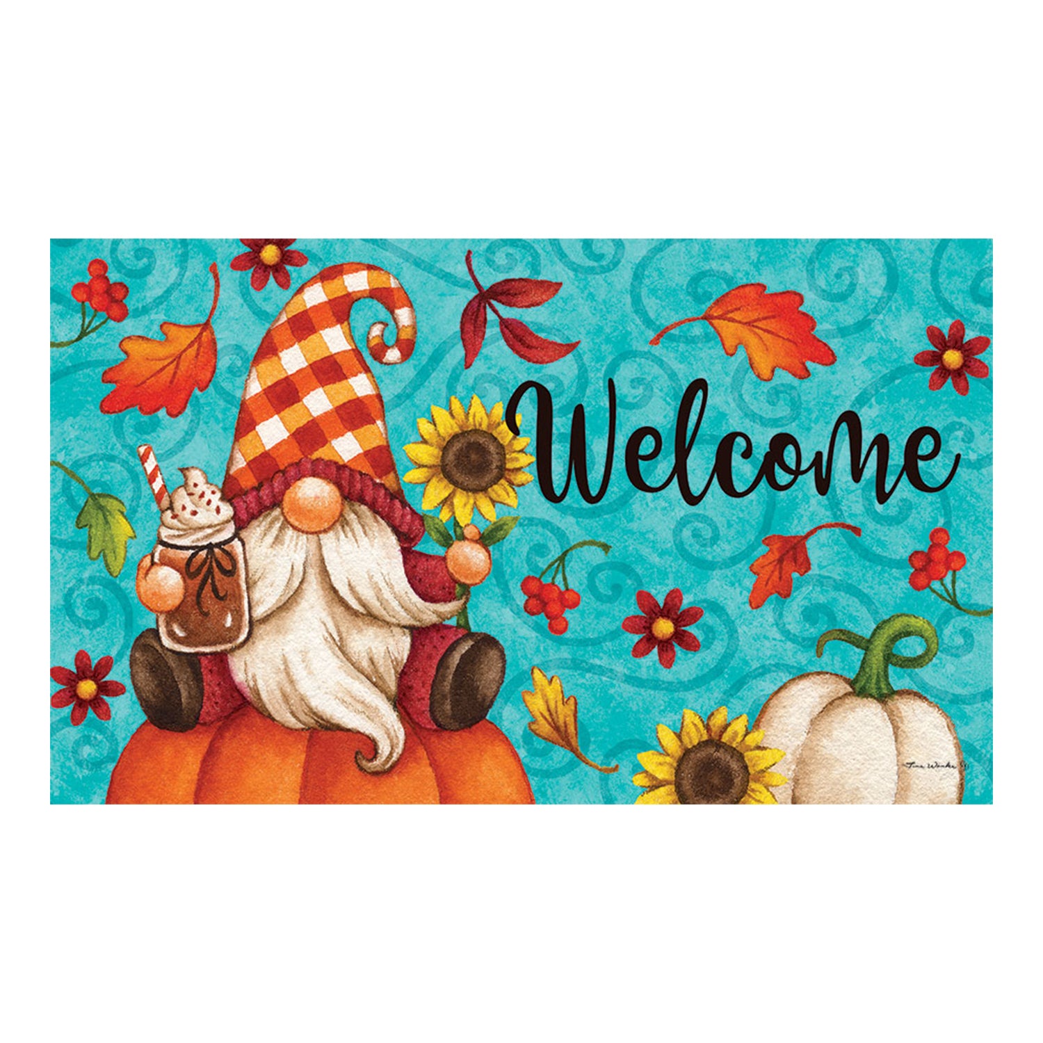 Pumpkin Gnome Door Mat