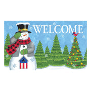 Patriotic Snowman Door Mat