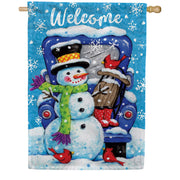 Truck & Snowman House Flag