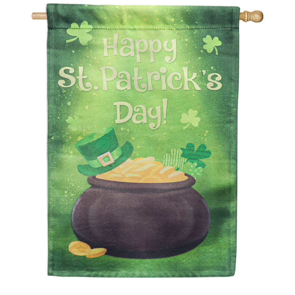 Evergreen Pot Of Gold Lustre House Flag