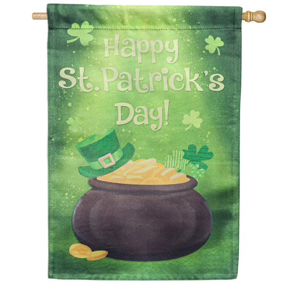 Evergreen Pot Of Gold Lustre House Flag