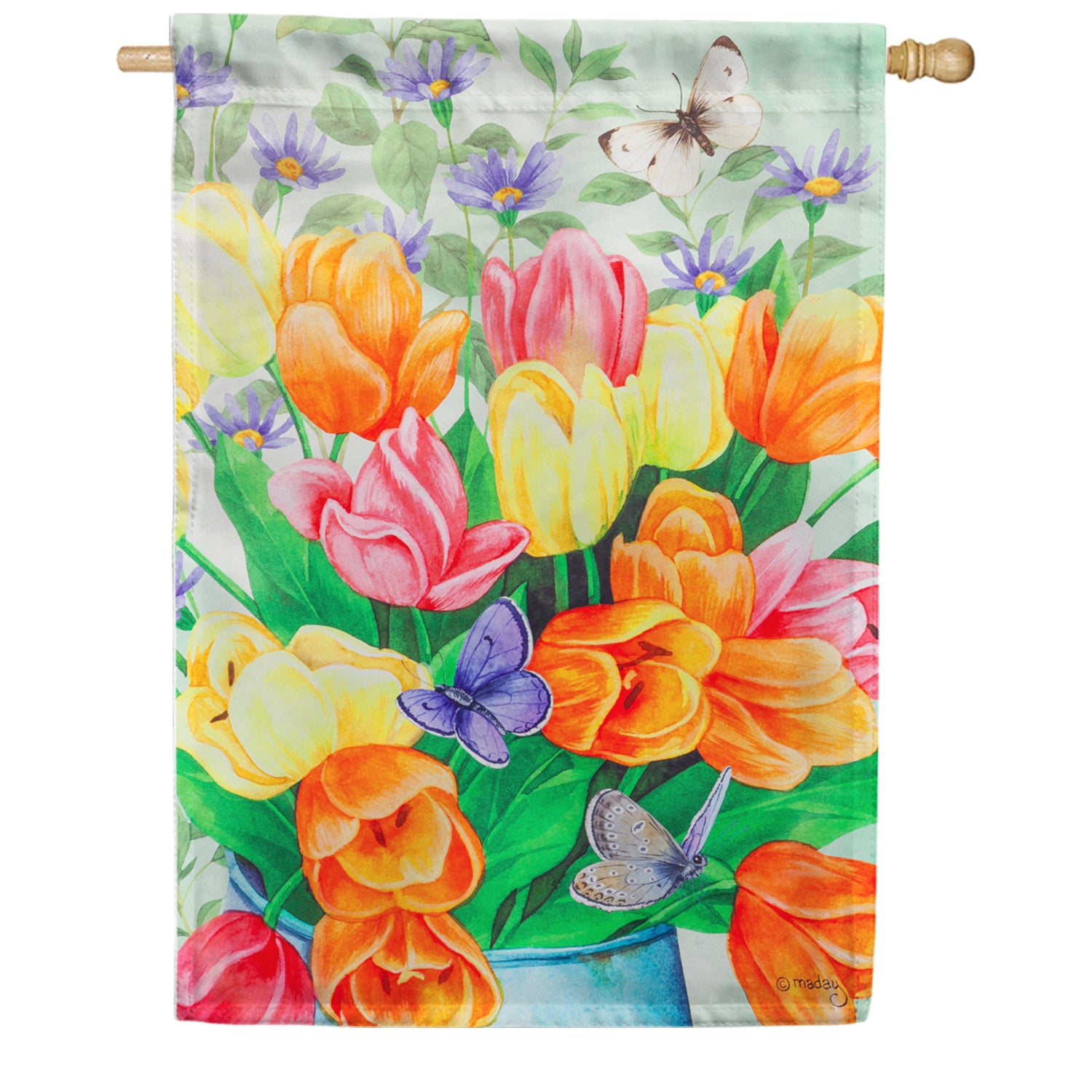 Evergreen Tulips Galore Suede House Flag