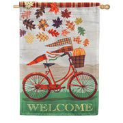 Evergreen Suede 2-Sided House Flag - Fall Bicycle