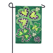 Evergreen Shamrocks with Checks Burlap Garden Flag