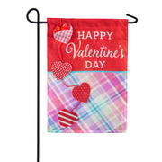 Evergreen String of Valentine Hearts Burlap Garden Flag