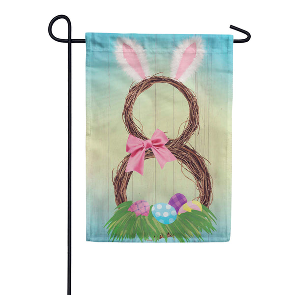 Evergreen Bunny Wreath Burlap Garden Flag