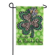 Evergreen Animal Print Shamrock Burlap Garden Flag