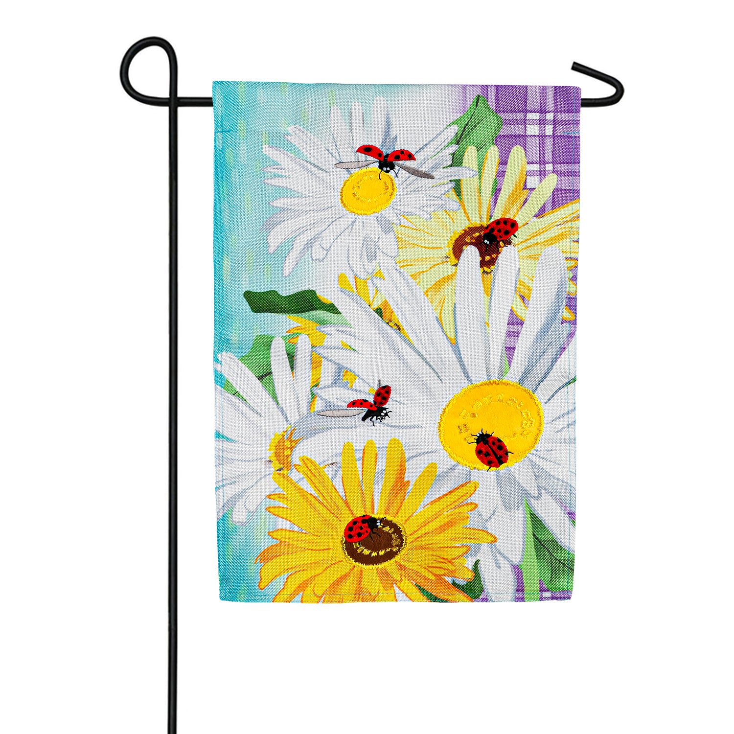 Evergreen Burlap Garden Flag - Daisy and Ladybug Field