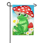 Evergreen Burlap Garden Flag - Frog Under Mushroom