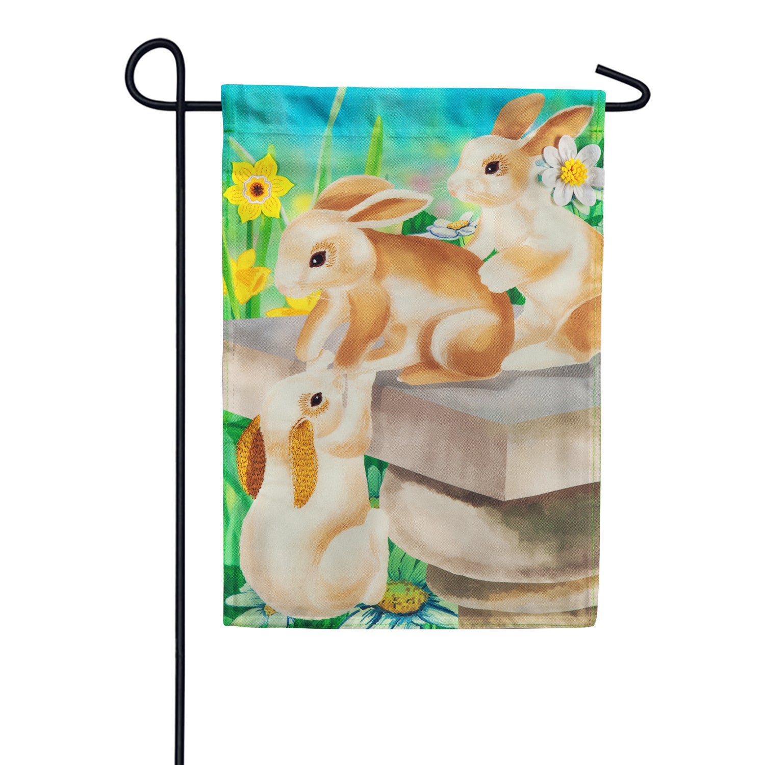 Evergreen Bunny Playmates Linen Garden Flag