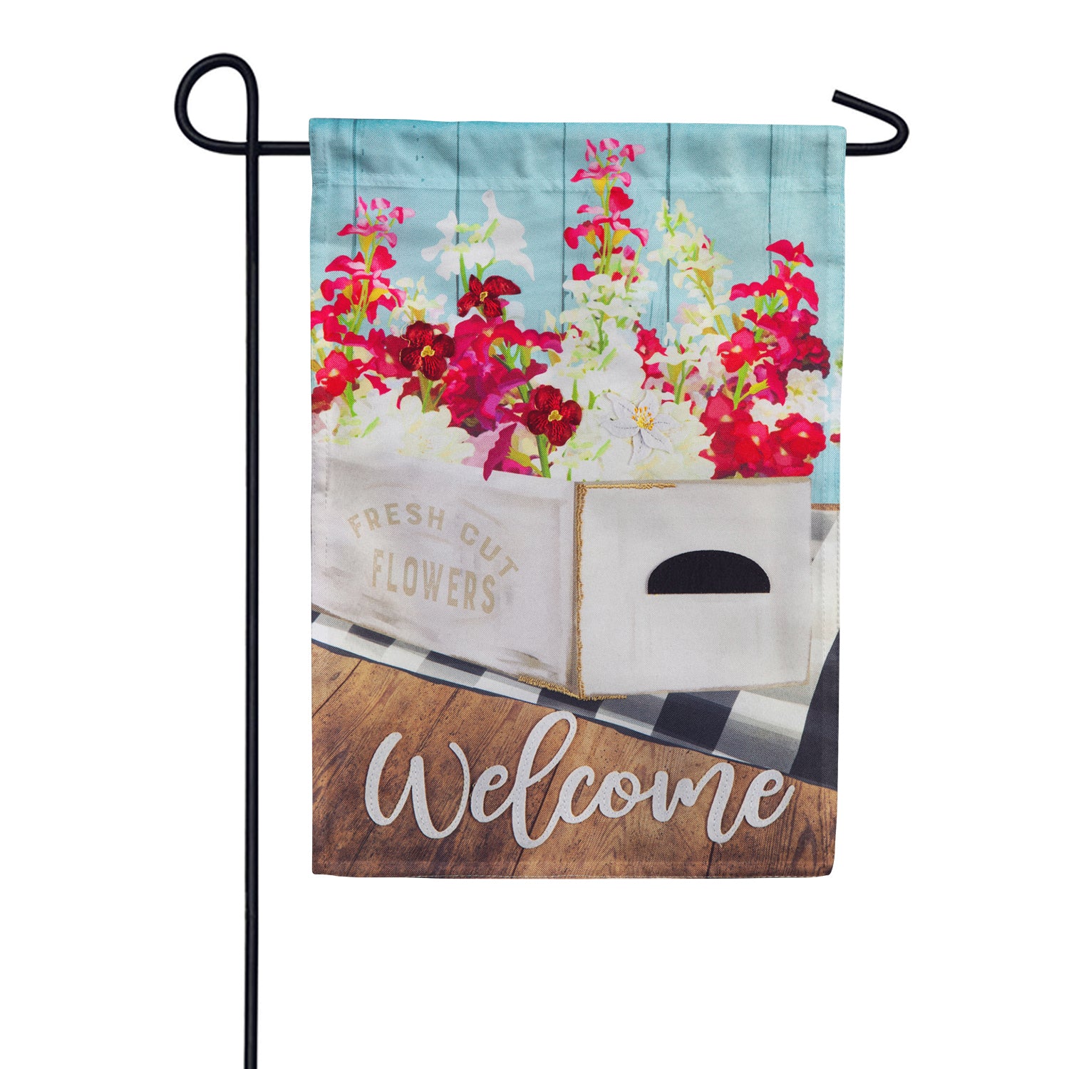 Evergreen Flower Box Linen Garden Flag