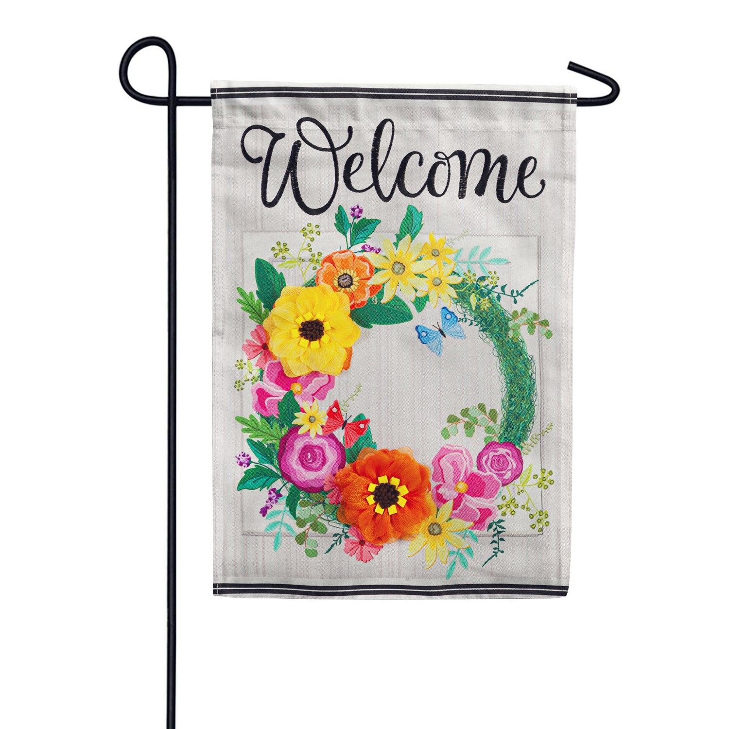 Evergreen Floral Wreath Linen Garden Flag