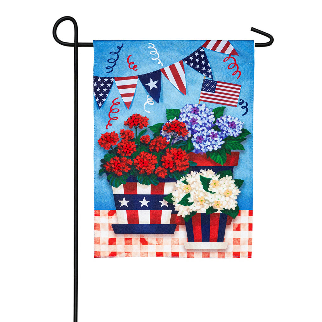 Evergreen Linen Garden Flag - Patriotic Flower Pot
