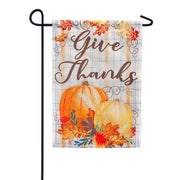 Evergreen Linen Garden Flag - Plaid Pumpkin Greetings