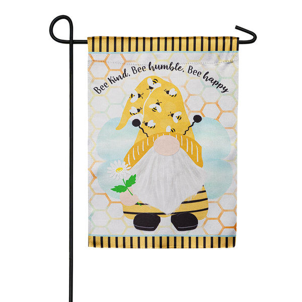 Evergreen Lustre Garden Flag - Bee Humble Bee Gnome