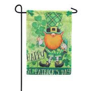 St. Patrick's Day Gnome Suede Garden Flag