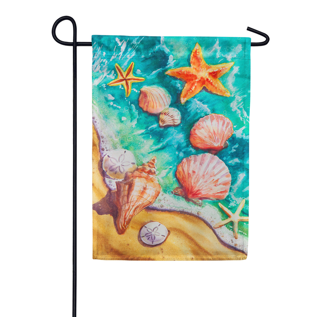 Coastal Beach Shells Suede Garden Flag