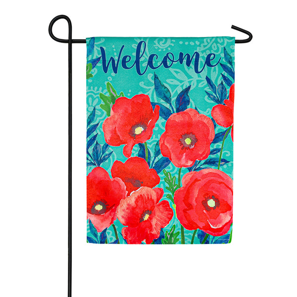 Evergreen Suede 2-Sided Garden Flag - Red Poppies