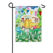 Evergreen Suede 2-Sided Garden Flag - Happy Camping