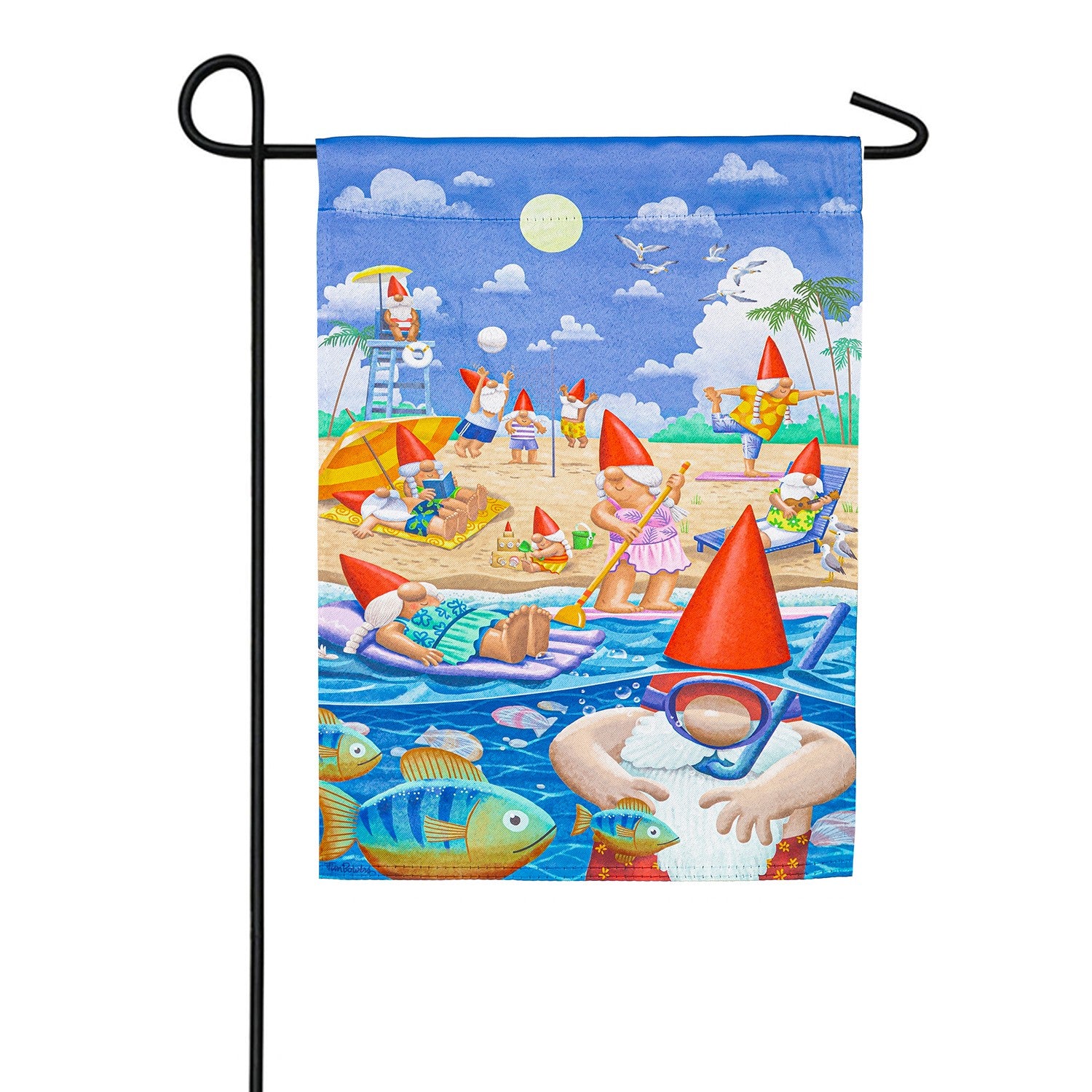 Evergreen Suede 2-Sided Garden Flag - Gnome Beach Day