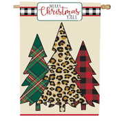 Evergreen Applique House Flag - Mixed Print Christmas Tree