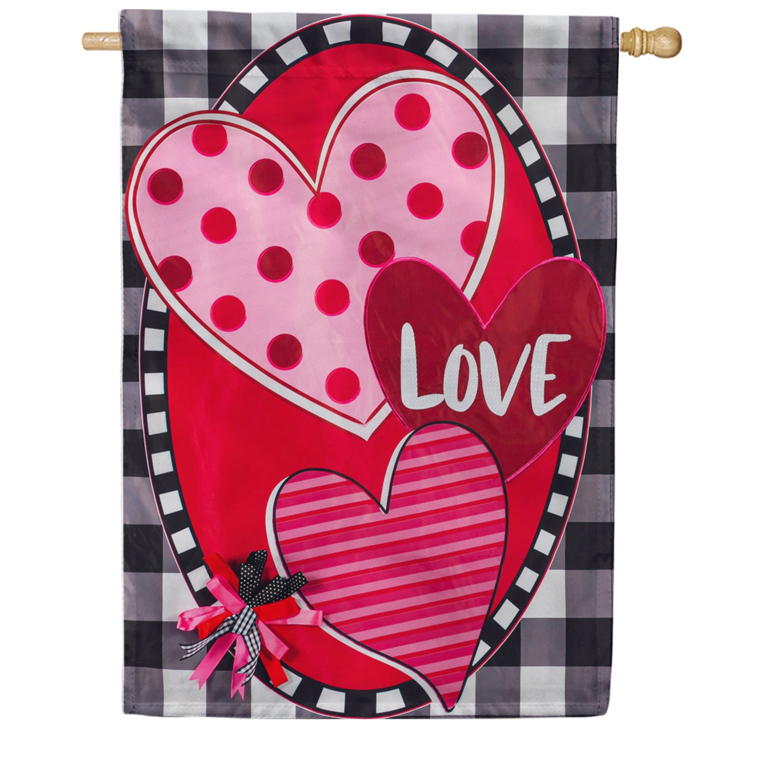 Hearts and Love Applique House Flag