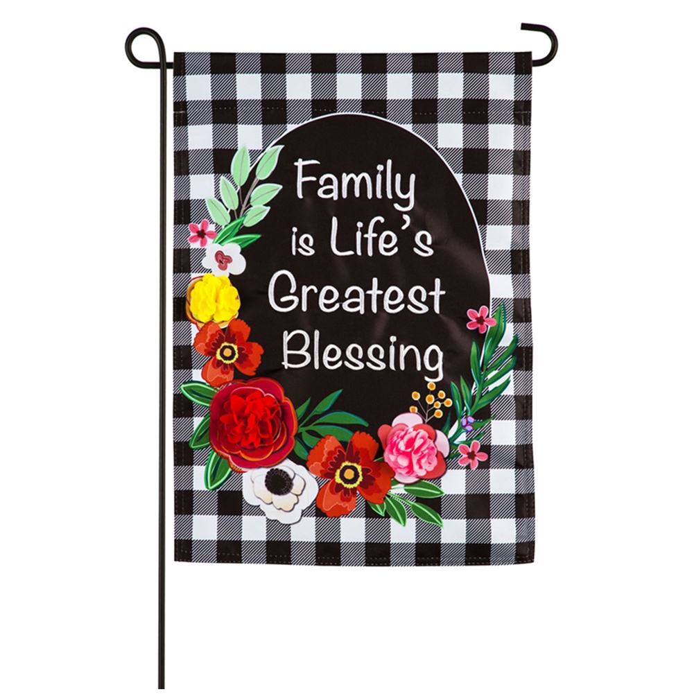 Evergreen Applique Garden Flag - Family is Life's Greatest Blessing