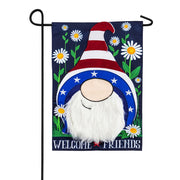 Evergreen Applique Garden Flag - Patriotic Gnome
