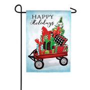 Evergreen Applique Garden Flag - Holiday Red Wagon