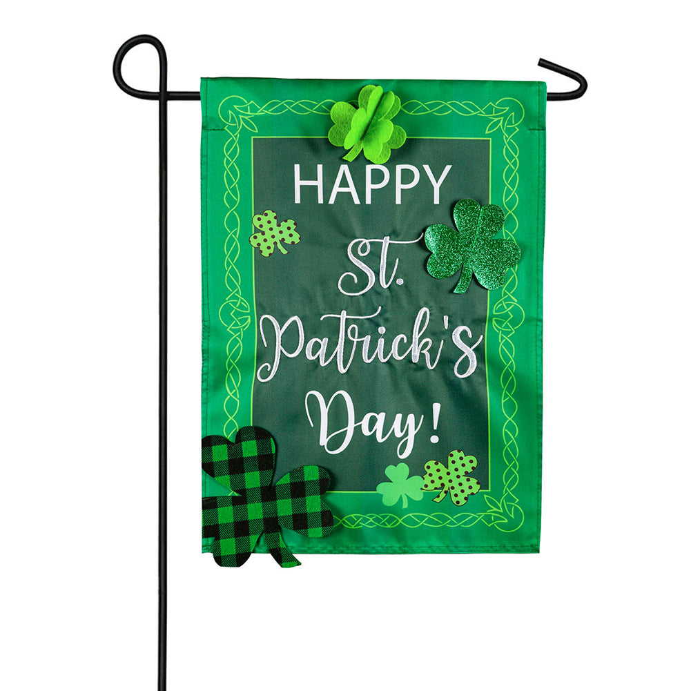 St. Patrick's Patterned Shamrocks Applique Garden Flag